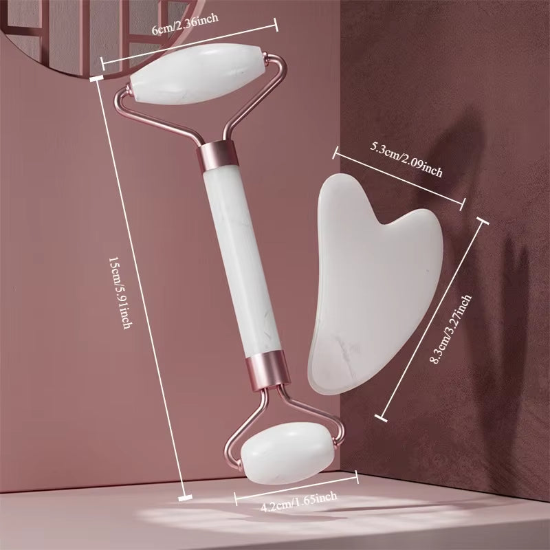 Rodillo Masajeador Facial y Tabla Gua Sha 