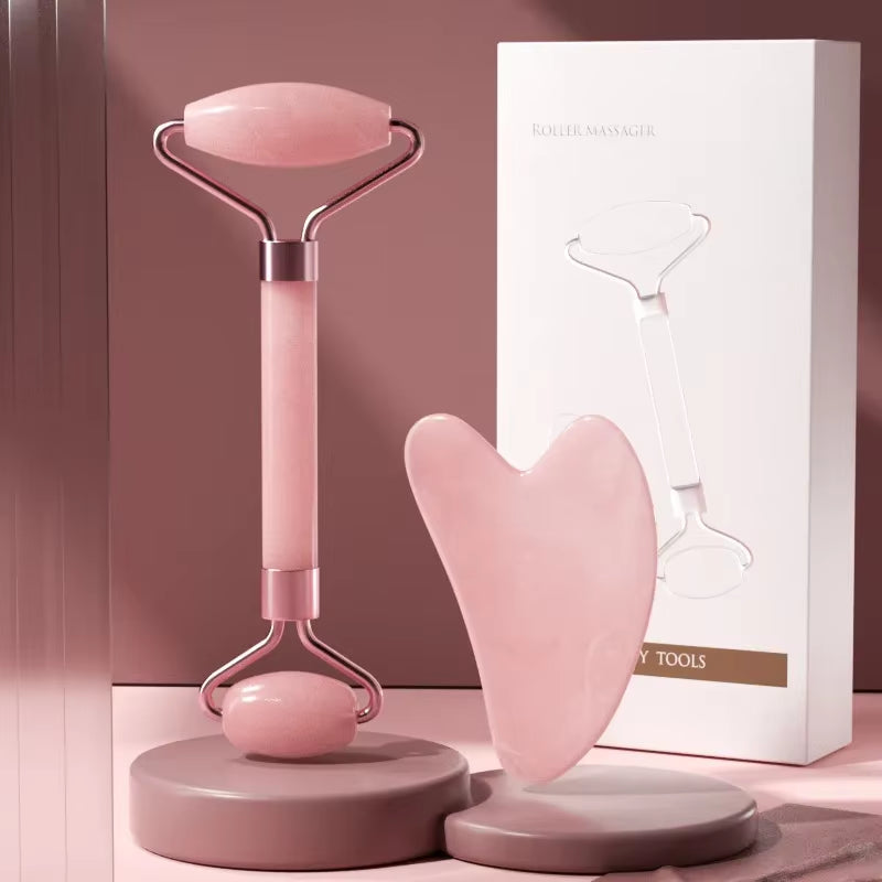 Rodillo Masajeador Facial y Tabla Gua Sha 