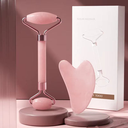 Rodillo Masajeador Facial y Tabla Gua Sha 