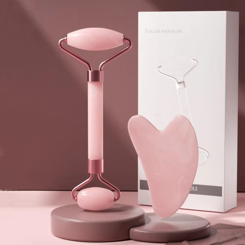 Rodillo Masajeador Facial y Tabla Gua Sha 