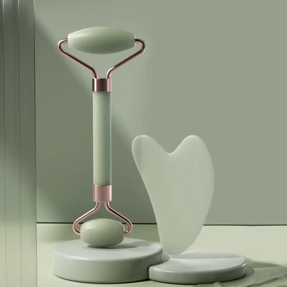 Rodillo Masajeador Facial y Tabla Gua Sha 