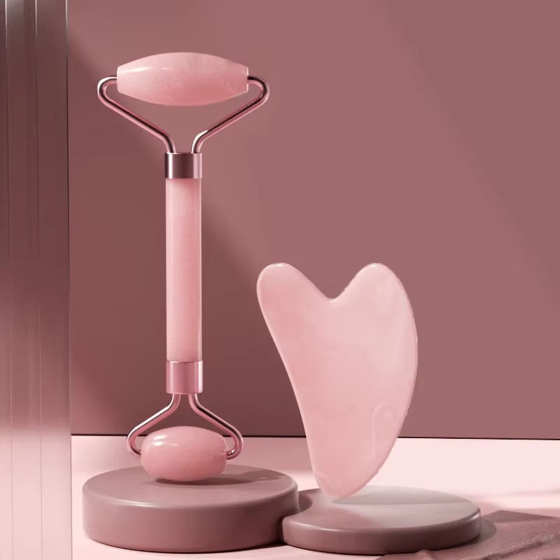 Rodillo Masajeador Facial y Tabla Gua Sha 